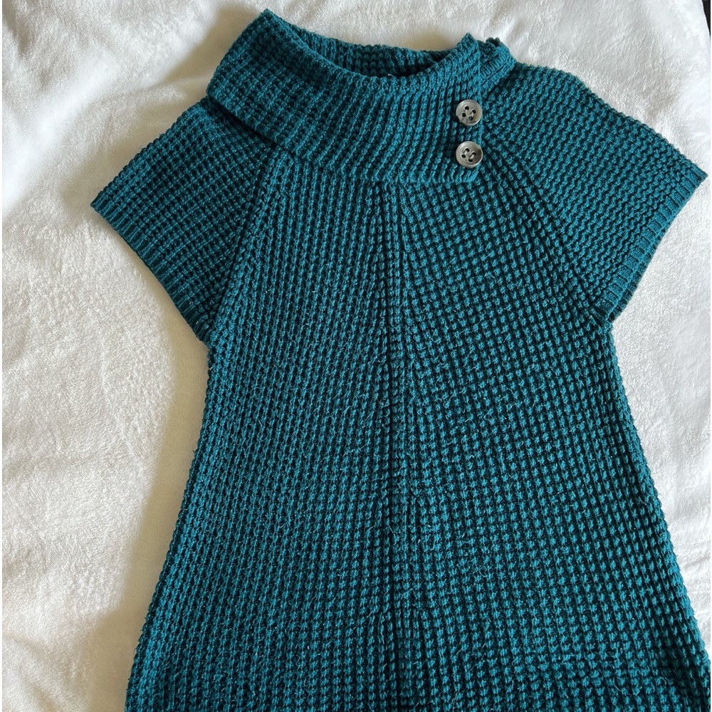 Blue Cowlneck Crochet Sweater